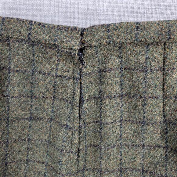 Vintage Womens Skirt Sage Green Wool Tweed Windowpane Check A-Line Career Work - Picture 11 of 12